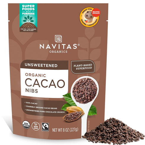 Navitas Organics Cacao Nibs – Unsweetened Dark Chocolate Crunch – Antioxidants, Minerals, Fiber – For Trail Mix, Baking & More – USDA Organic, Fai...