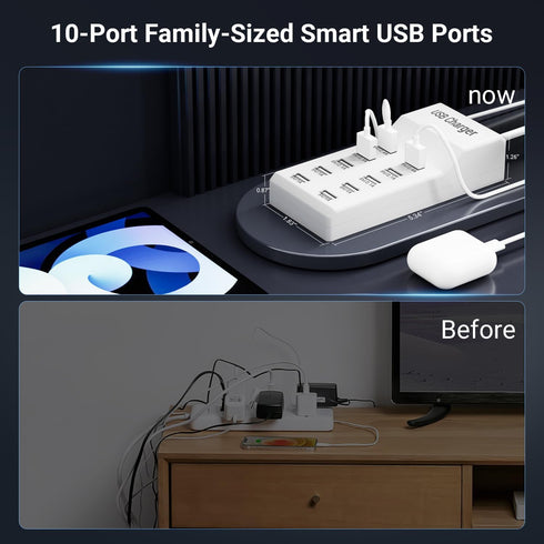 USB Charging Station, 50W10A 10-Port USB Charger Block, Multi USB Charging Station,USB Power Strip iPhone/iPad/Samsung Galaxy Note Tablet Android ...