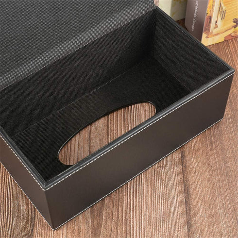 /N Rectangular PU Leather Tissue Box Napkin Holder, Used in Home Office, Hotel Room Napkin Box, Decorative Black (Black)...
