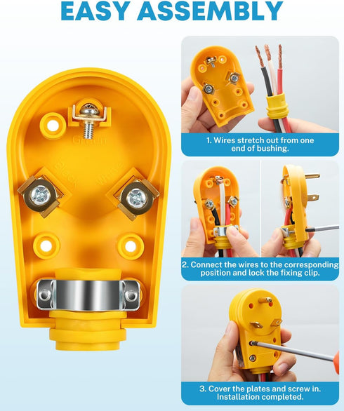 Kohree RV Replacement Plug 30 Amp Male, 125V RV Receptacle Plug, Heavy Duty RV Electrical Camper Plug Adapter with Ergonomic Grip Handle, Yellow...