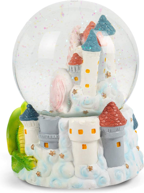 Elanze Designs Castle Unicorn with Green Dragon Tabletop Figurine Decoration 100MM Sturdy Glitter Water Wind Up Musical Snow Globe Plays Tune You ...