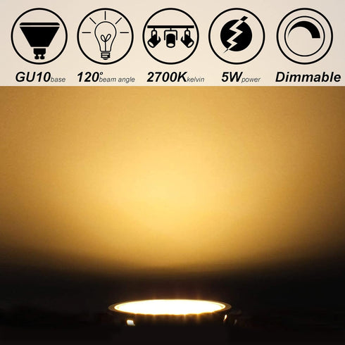 ALIDE 10Pack GU10 LED Light Bulbs Dimmable 50watt Equivalent, 2700K Soft Warm Light GU10 Bulb Replacement for Recessed Track Lighting, 5W LED Bulb...