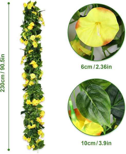 AirSun Artificial Morning Glory Flower Vines, 2pcs 15Feet Hanging Plants Silk Garland Fake Green Plant Home Garden Wall Fence Indoor Outdoor Weddi...