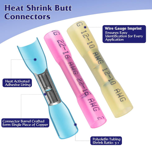 250PCS Heat Shrink Wire Connectors,Electrical Terminals Kit,Waterproof,Automotive Marine Electrical Terminals Kit,Ring Fork Hook Spade Butt Splice...