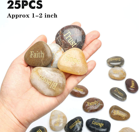 BigOtters Rocks with Inspirational Words, 25 Different Words Encouragement Gratitude Rocks for Meditation Birthday Graduation Gift...