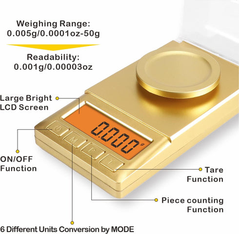 Milligram Scale 50g/0.001g,Portable Jewelry Scale with Cal Weight,LCD Backlit, Tare, High Precision Mini Carat Gram Scale for Powder Medicine,Jewe...