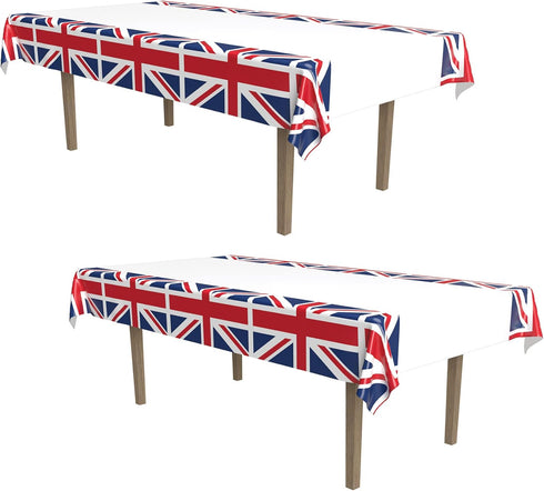 Beistle 2-Pack Union Jack Rectangular Plastic Tablecovers, Royal English Party Decorations, London Table Cloth, British Flag Party Décor, 54” x 10...