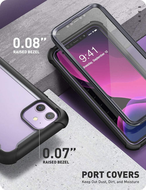 i-Blason Ares Case for iPhone 11 6.1 inch (2019 Release), Dual Layer Rugged Clear Bumper Case with Built-in Screen Protector (Black)...