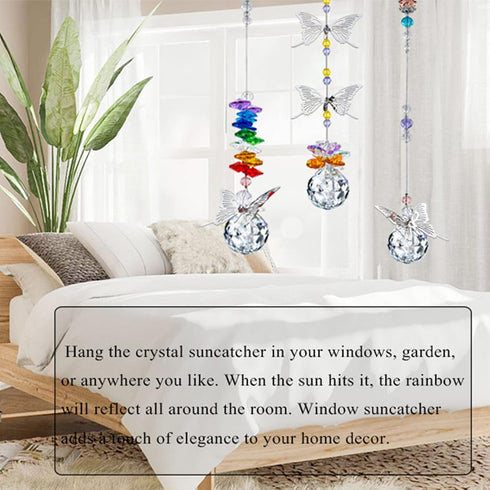 H&D HYALINE & DORA Crystal Suncatcher Window Hanging Ornament Crystals Ball Prism Rainbow Maker Butterfly Decor Pendant Set for Home Garden...