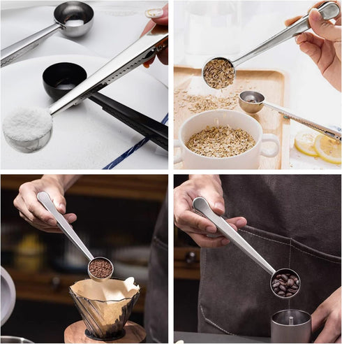 10 PCS Scoop with Clip,2-in-1 Stainless Steel Coffee Scoop and Bag Clip for Measuring Coffee, Tea?Protein Powder, Instant Drinks...