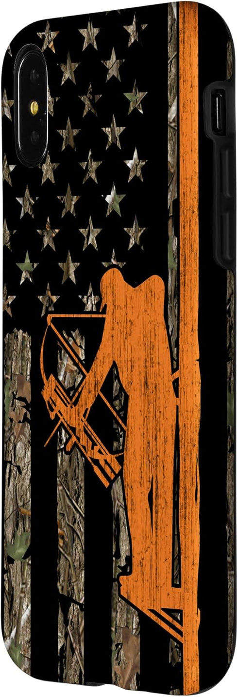 iPhone X/XS Bow Hunting Tree Stand Deer Hunter American Flag Camouflage Case...