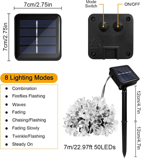 Solar Flower String Lights, 50LED 23Ft Cherry Blossom String Lights, 8 Modes Sakura Fairy Lights Outdoor, IP65 Waterproof Flower Lights for Garden...