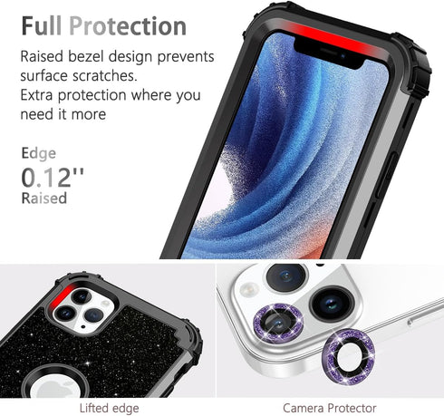 LONTECT for iPhone 11 Pro Max Case Glitter Sparkly Bling 3 in 1 Shockproof Heavy Duty Full Body Sturdy Protective Case for Apple iPhone 11 Pro Max...