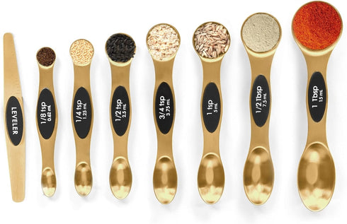 Magnetic Measuring Spoons Set Stainless Steel with Leveler, Stackable Metal Tablespoon Measure Spoon for Baking, Measuring Cups and Spoon Set Kitc...