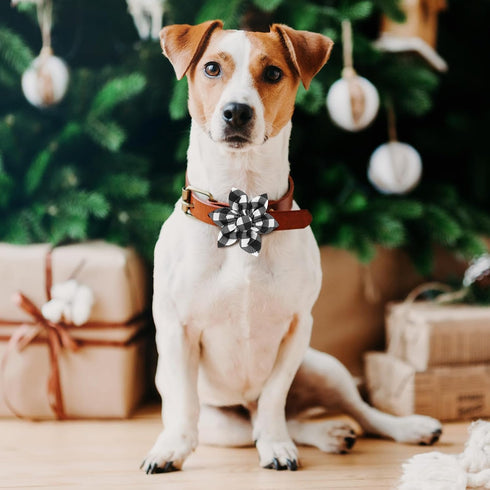 60 Pcs Plaid Dog Collar Flowers Bulk Pet Flower Collar Bow Ties Holiday Dog Accessories Charms Slide Attachment for Small Medium Large Dog Cat Pup...
