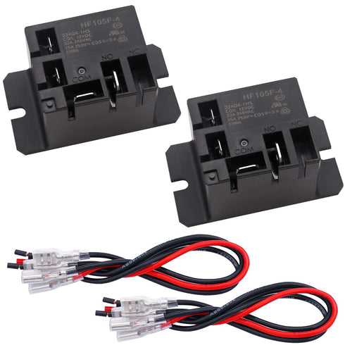 Tnisesm 2PCS Power Relay SPST(1 NO) DC12V Coil, 30A SPST 120 VAC with Flange Mounting and 8 Quick Connect Terminals Wires Mini Relay HF105F-4-DC12...