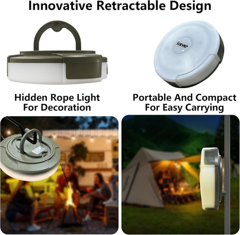Camping String Lights, 32.8FT Rechargeable Waterproof Hanging Lamp Portable LED Light for Outdoor Camping Awning Tent Garden Party Yard Festival D...
