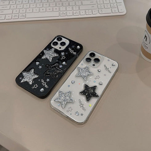 for iPhone 15 Plus Case Bling Stars 3D Hearts Diamond Twinkle Star Glitter Spark Luxury Girly Aesthetic Personalized Design for Women Girls Teens ...
