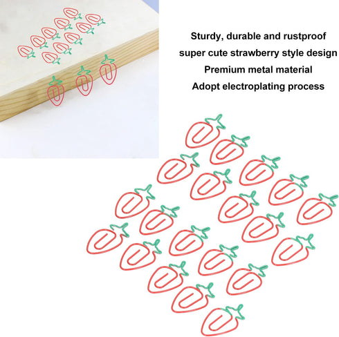 Paper Clips Clips, 100pcs Strawberry Paper Clips Office Clips Set Paperclips and Paper Clamps for Office and School Supplies Document Organizing...