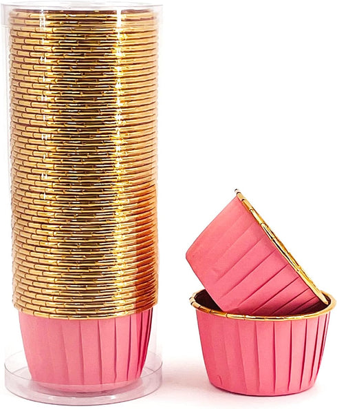 Party Hippo Foil Muffin Liners, 3.5 Oz 50 Pcs Disposable Cupcake Baking Cups, Gold Aluminum Ramekin Holders, Little Baking Cups (Pink)...