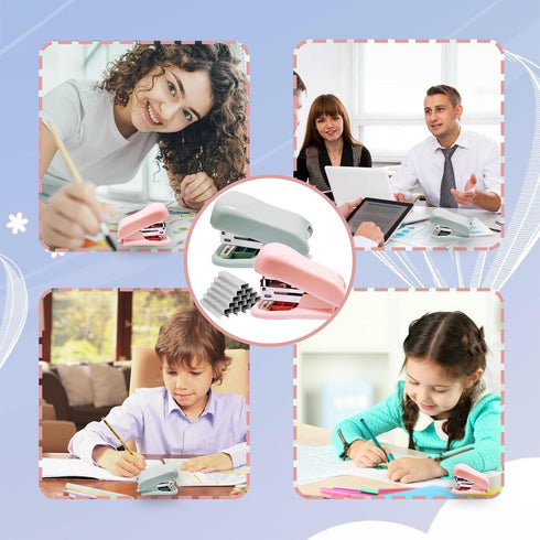 2 PCS Mini Stapler with Staples,Small Stapler with Built-in Staple Remover,25 Sheet Capacity Desktop Stapler with 2800 Standard Staples,Cute Stapl...