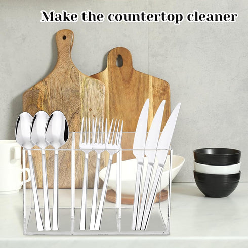 Rainmae Acrylic Cutlery Storage Organizer, Plastic Cutlery Utensil Holder Storage Organizer Caddy for Kitchen Countertop Organization - Holds Fork...