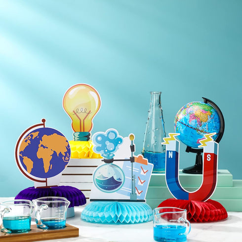 Fainne 9 Pieces Science Party Decorations Science Theme Honeycomb Centerpieces 3D Table Decorations Table Toppers for Science Party Chemistry Part...