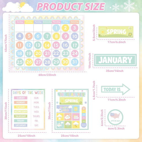 Classroom Calendar Bulletin Board Pastel Calendar Bulletin Board with Seasons Weather Chart CTP Paper-Cuts for Nursery Elementary Middle School Cl...