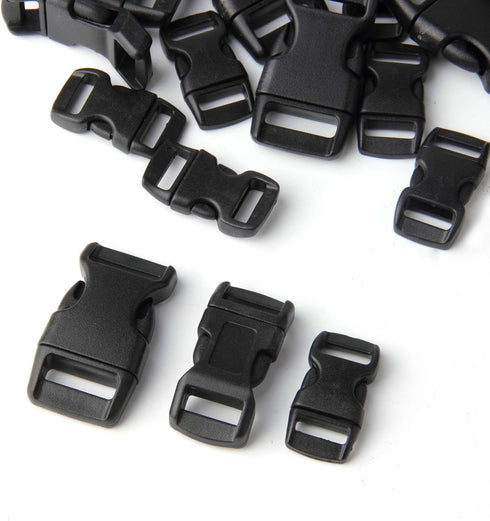 JIAKAI 60 pcs -5/8, 1/2, and 3/8 inch Black Plastic Contoured Side Release Buckles For Paracord Bracelets(20 Each)...