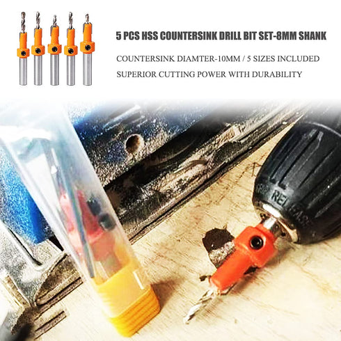 Countersink Drill Bit Set for Wood with Hex Key Wrench, 8mm Shank,10mm Countersink Diameter, Woodworking Counter Sinker Drill Bit Set Timber Carpe...