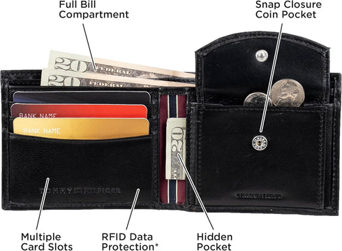 Tommy Hilfiger Men's Leather Slim Bifold Wallet with Coin Pocket...