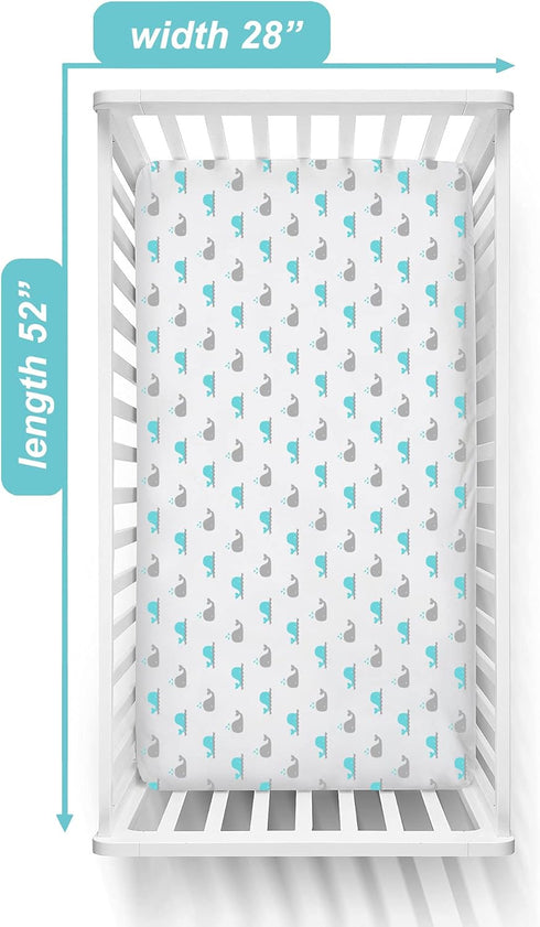 American Baby Company Fitted Crib Sheet 28" x 52", Soft Breathable Neutral 100% Cotton Jersey Sheet, Aqua Whales, for Boys and Girls, Fits Crib an...