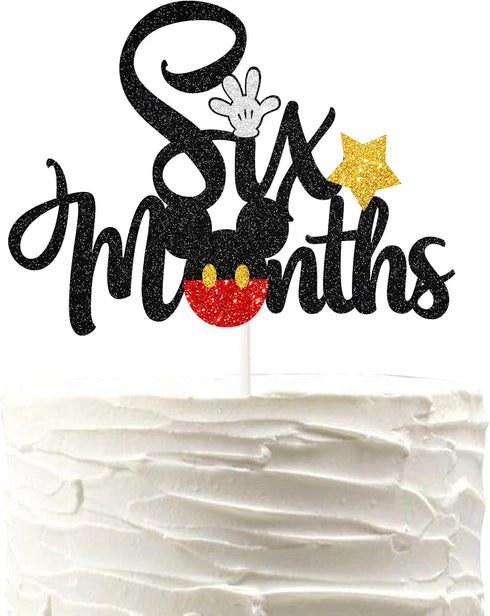 Mickey Six Months Cake Topper,Sparkle Mickey Mouse 1/2 Half Birthday Baby Shower Party Decorations...