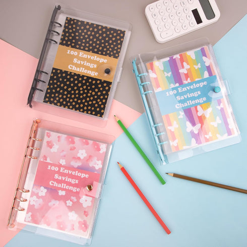 HAUTOCO 100 Envelopes Money Saving Challenge A5 Binder, Savings Challenges Book to Save $5,050, 500, 10,000, Budget Binder with Cash Envelopes, PV...