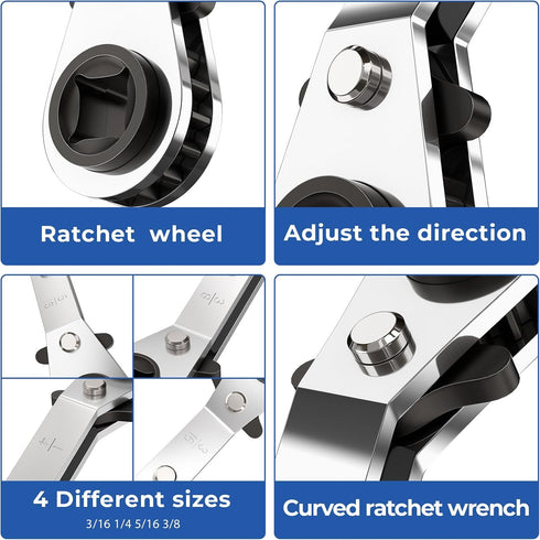Toovem HVAC Service Wrench Set, Ratchet Wrench has 3/16"1/4" 3/8" 5/16" Size and 2 Hexagon Bit Adapter HVAC Tools for Air Refrigeration Equipment,...