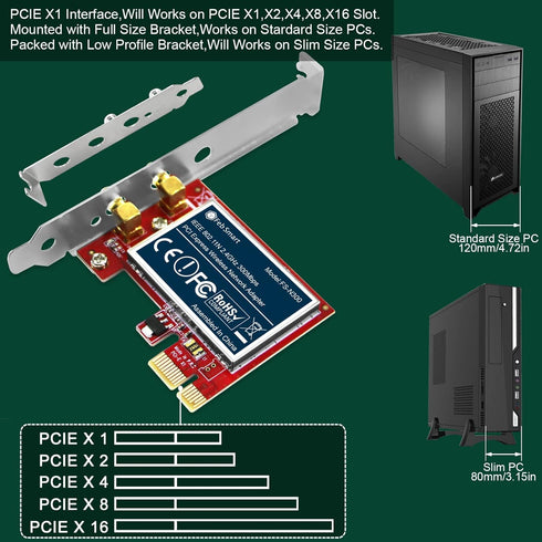 Wireless N 2.4GHz 300Mbps PCIE Wireless Network Adapter for Windows 11, 10, 8.1, 8, 7, XP (32/64bit), Windows Server and Linux PCs, PCIE WiFi Card...