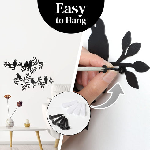 LOMOHOO Metal Birds Wall Decor Art Leaves 6 Birds on Vine Olive Branch Iron Sculptures Silhouette Metal Hanging Ornament Bedroom Living Room Indoo...