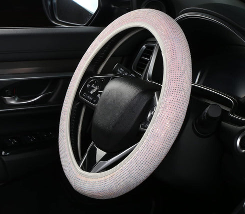 Bling Rhinestones Steering Wheel Cover with Crystal Diamond Sparkling Car SUV Breathable Anti-Slip Steering Wheel Protector for Women,Party,Birthd...