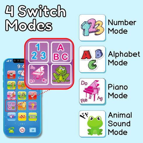 Baby Phone Toy English & French Learning for Toddlers 1 2 3 Years Old, Learn French Francais ABC Numbers Animal Sounds, Interactive Bilingual Cell...
