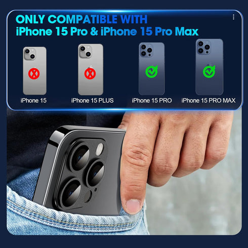 Camera Lens Protector for iPhone 15 Pro / 15 Pro Max, 3D Alloy Metal and Tempered Glass Camera Screen Protector, Full Coverage Protection, 1 Pack ...