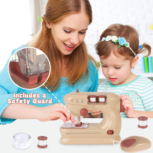 deAO Sewing Machine for Beginner, Safe Small Sewing Kit with Music Pre-Threaded Thread Fabric, Pretend Play Arts and Crafts Toys Gift for kids age...