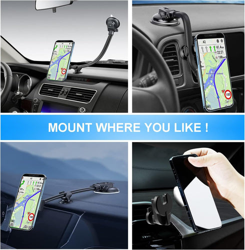 Car Phone Mount for Collapsible Grip/Socket Mount User,Windshield/Dashboard/Vent Phone Holder with Strong Suction Cup,13-Inches Long Arm Gooseneck...