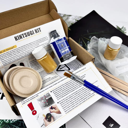 Kintsugi Repair Kit Gold, Japanese Kintsugi Kit to Improve Your Ceramic, Repair Your Meaningful Pottery with Gold Powder Glue, Perfect for Beginne...