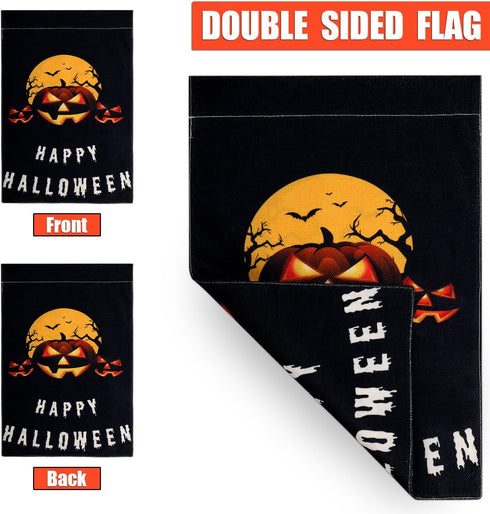 Halloween Garden Flag, 12x18 Inch Double Sided Garden Burlap Flag Scary Pumpkin Bat Dead Tree Garden Banner Halloween Decorations for Home Yard De...