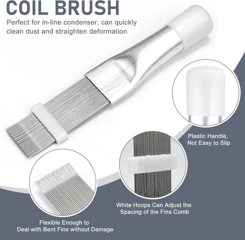 3 Pcs Air Conditioner Condenser Fin Cleaning Brush, Includes Stainless Steel Straighten Coil Comb Brush, Refrigerator Coil Cleaner Brush and Whisk...