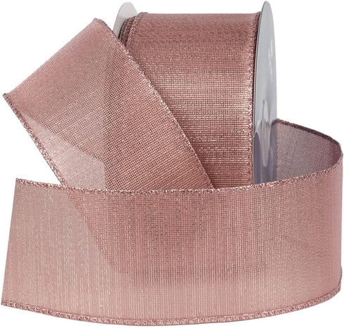 Royal Imports Metallic Christmas Ribbon Wired, Rose Gold, 2.5"(#40) Holiday Design for Bow Making, Gift Wrapping, Wreaths, 25 Yd Roll (75 FT Spool...