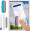 2 in 1 Window Screen Cleaner Brush with Handle and Built-in Brush, Blue-White Reusable Window Screen Brush for Wet and Dry Cleaning, Double Sided ...