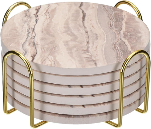 uxcell Coaster Holder, 2pcs 2.17" - Iron Metal Coaster Storage Rack for Both Round and Square, Holds 6 Coasters (Gold)...