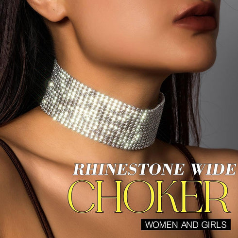 Nicute Rhinestone Necklace Jewelry Silver Crystal Wide Choker Necklace Sparkly Collar Necklaces Prom for Women...