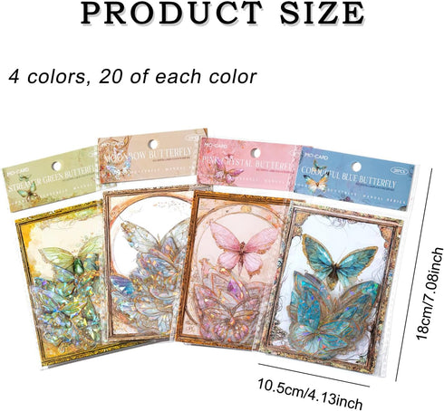 Boxkat 3D Butterfly Stickers Set 80 Pcs Ice Crystals Transparent Butterfly Waterproof Sticker Decals for Scrapbooking Supplies Phone Cases Journal...